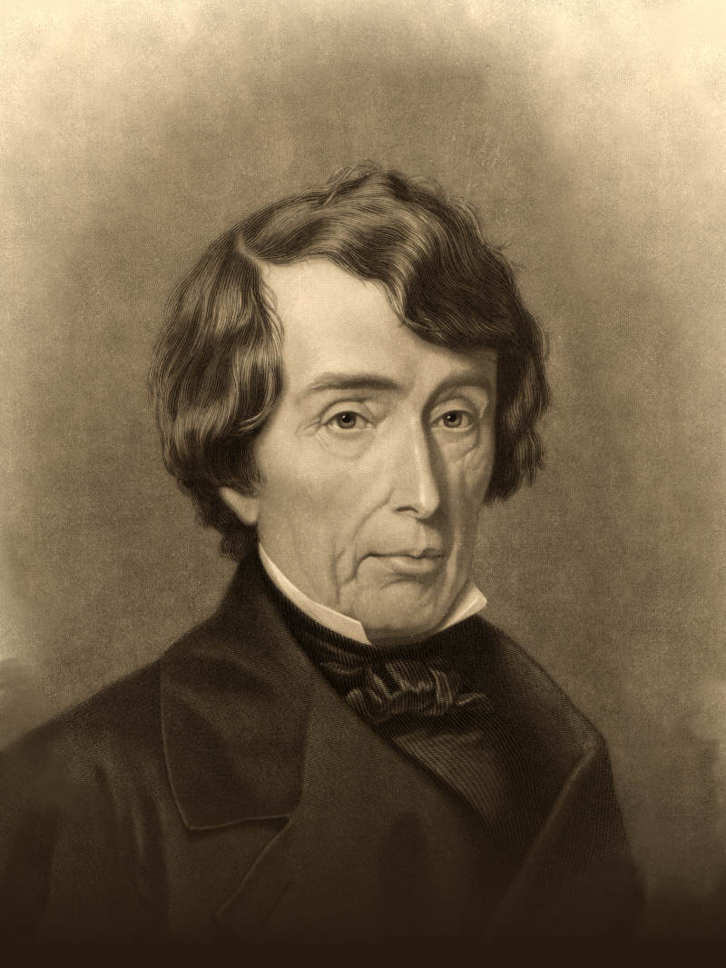 Etching portrait of R.B. Taney, in coat and bow tie.